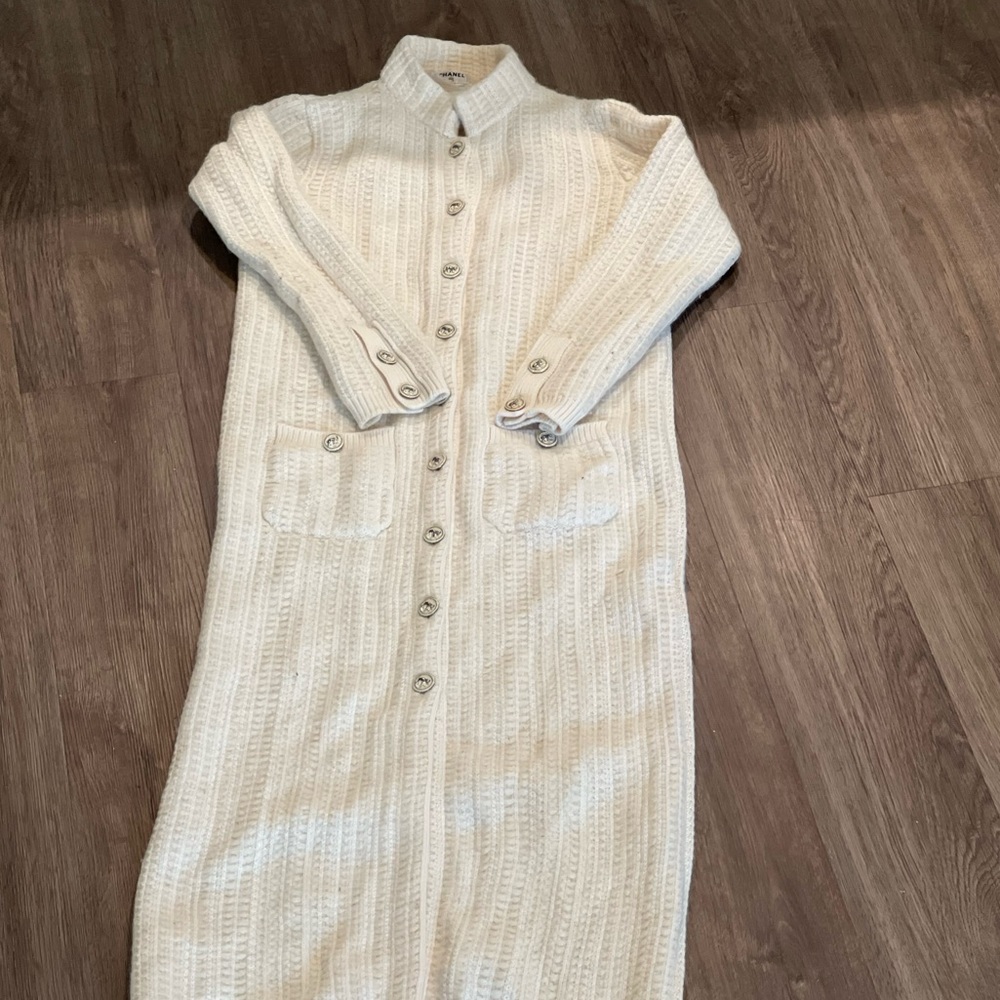 Vintage Chanel irvory cashmere knitted maxi dress-coat 36